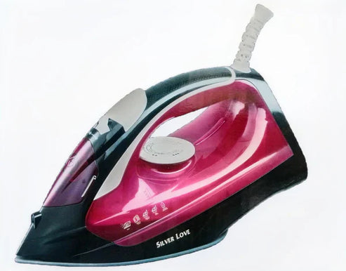 Silver Love Electric Steam Iron - Non-stick Soleplate & Adjustable Temperature